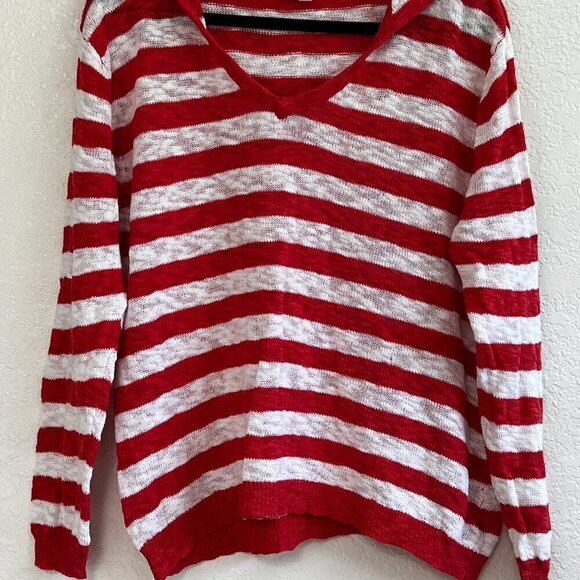 Fresh Produce Pullover Hoodie Womens Size M/L White Red Strip Long Sleeve Casual - Picture 3 of 7